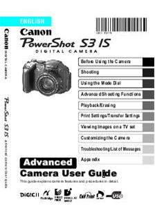 Canon PowerShot S3 IS manual. Camera Instructions.